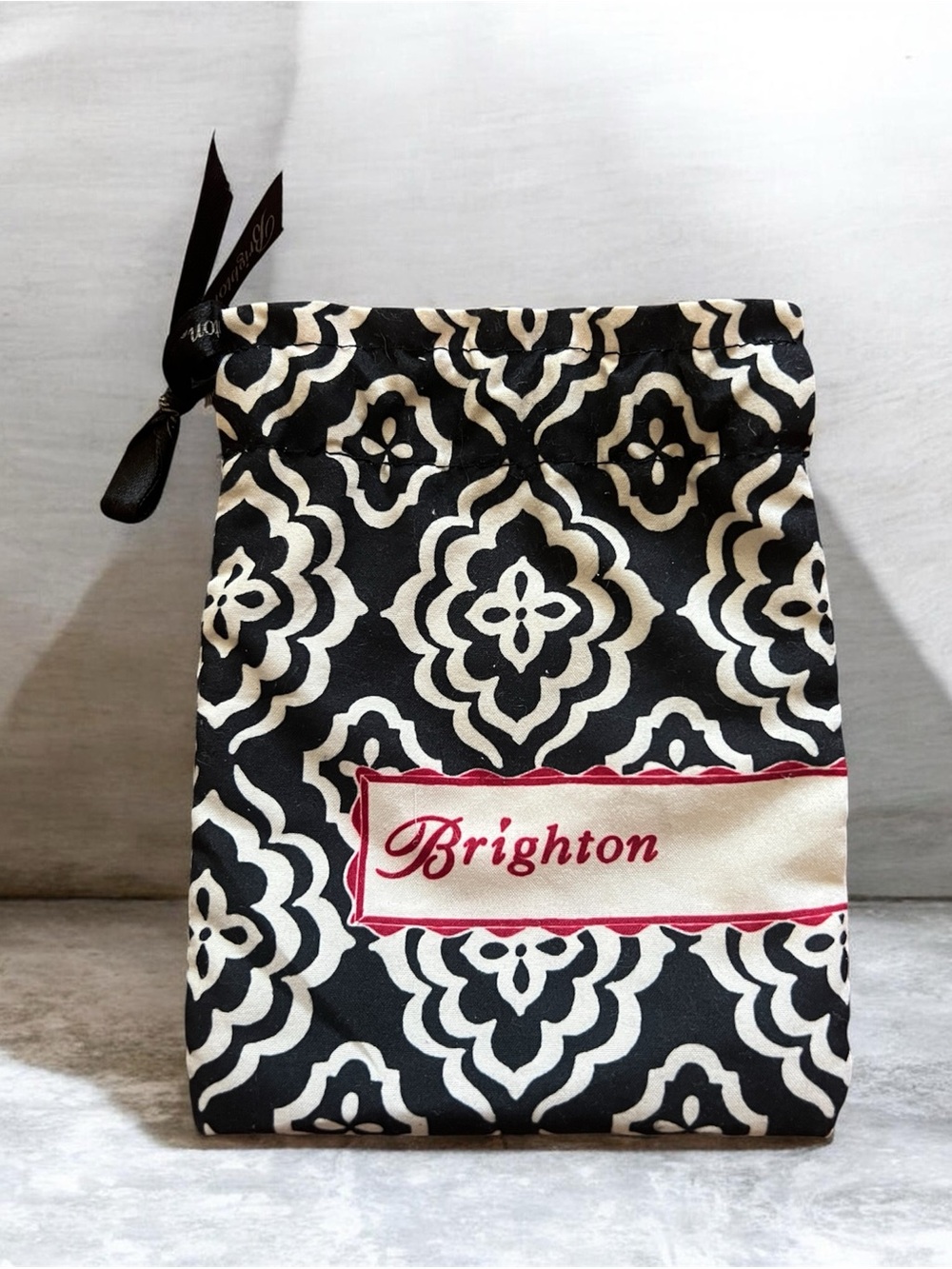 Brighton Black and Cream Geometric Drawstring Pouch